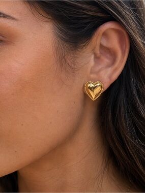 18K Gold Plated Heart Stud Earrings